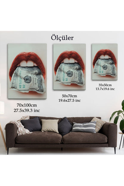 Ağzın da Dolar Olan Kadın Duvar Tablosu-6260