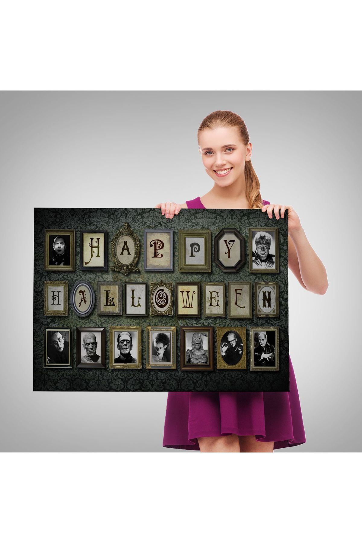 Ürpertici Karakterler Vintage Korku Filmi Cadılar Bayramı Gotik Duvar Tablosu-5195