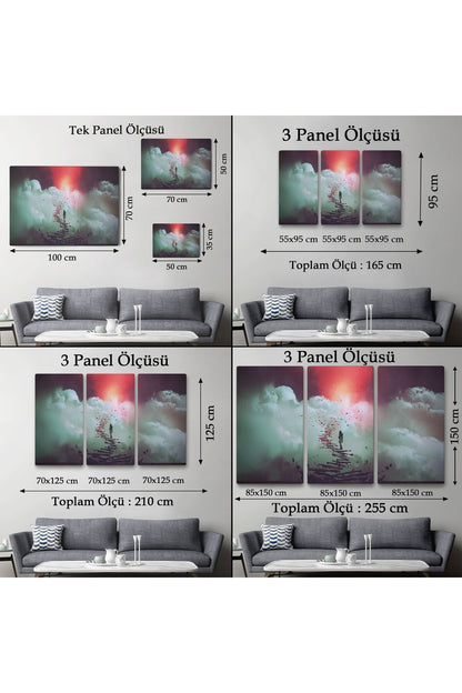 Gökyüzüne Giden Kırık Merdivenlerde Duran Genç Kadın Kanvas Tablosu-5029