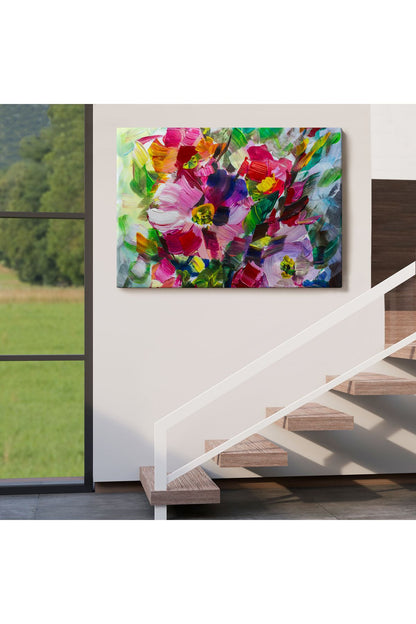 Renkli Çiçekler Yağlı Boya Görünümlü Kanvas Tablo-1217