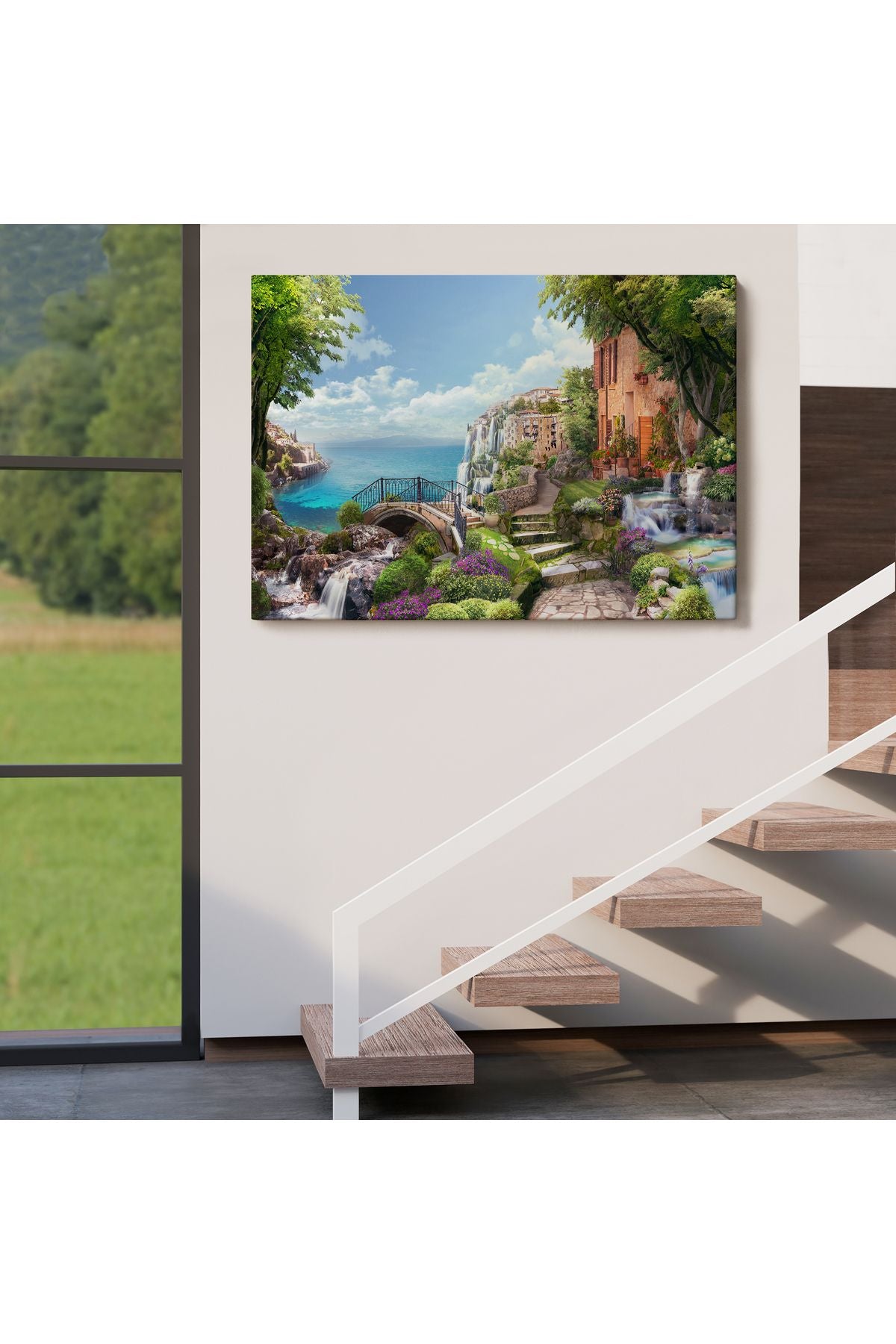 Eski İtalyan Evleri Yağlıboya Görünüm Dekoratif Kanvas Duvar Tablosu-3657