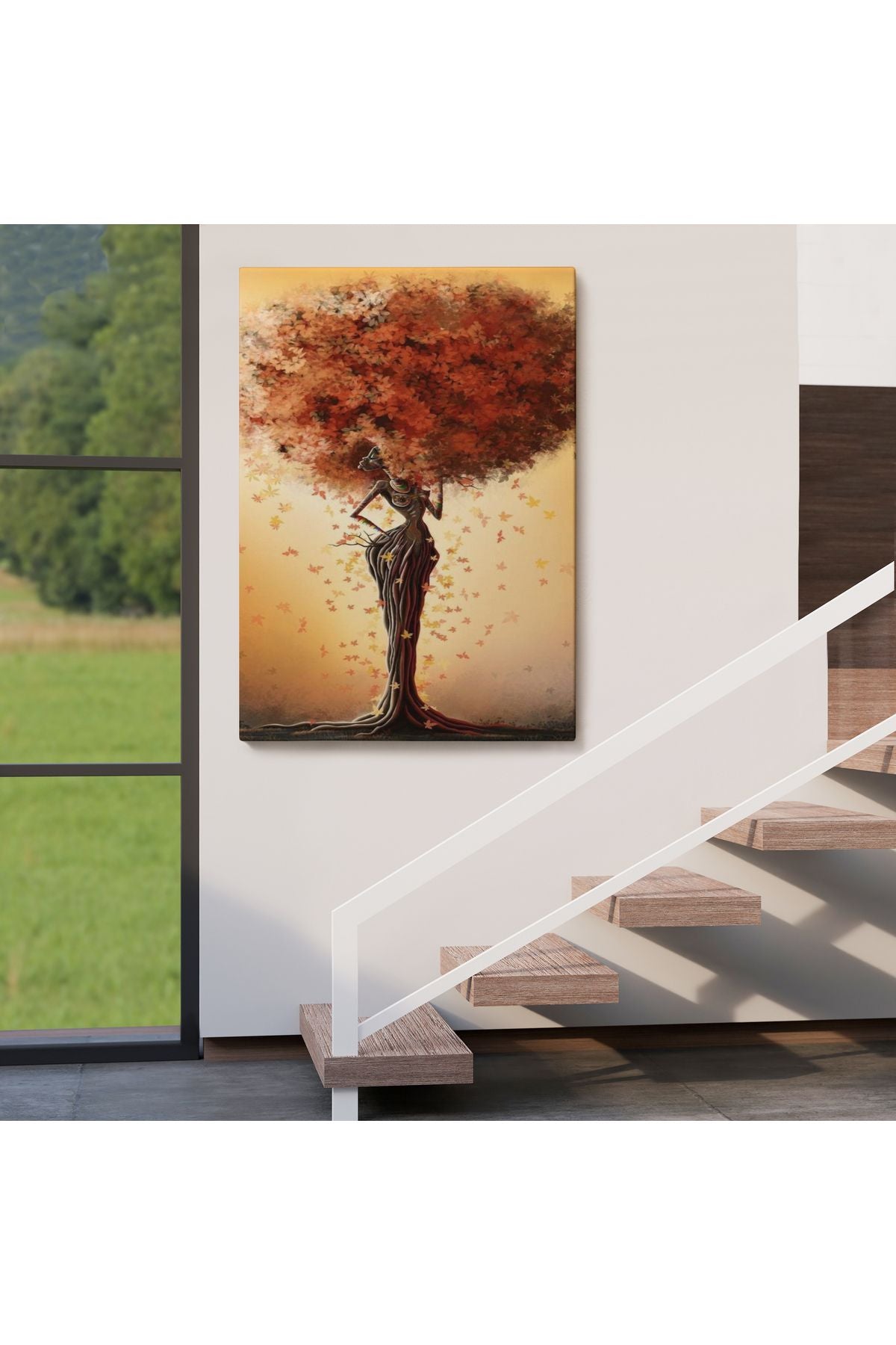 Dekoratif Duvar Tablosu-Afrikalı Ağaç Kadın ve Yaprak Saçları Kanvas Tablo 6313
