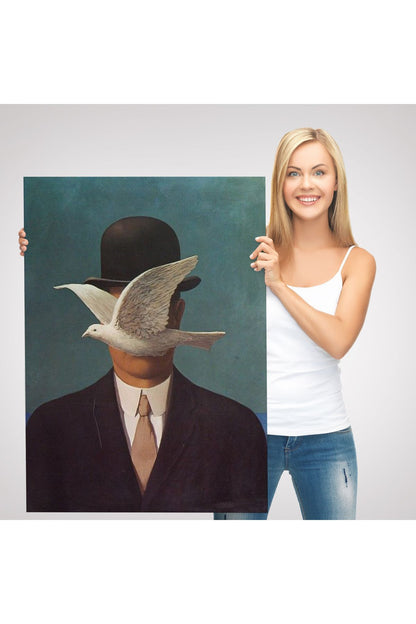SZ KVS1-Dekoratif Duvar Tablosu-Melon Şapkalı Adam Rene Magritte Kanvas Tablo 6210