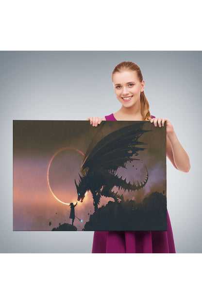 Ejderhasına El Uzatan Büyücü Sahnesi Dekoratif Tablo-3683