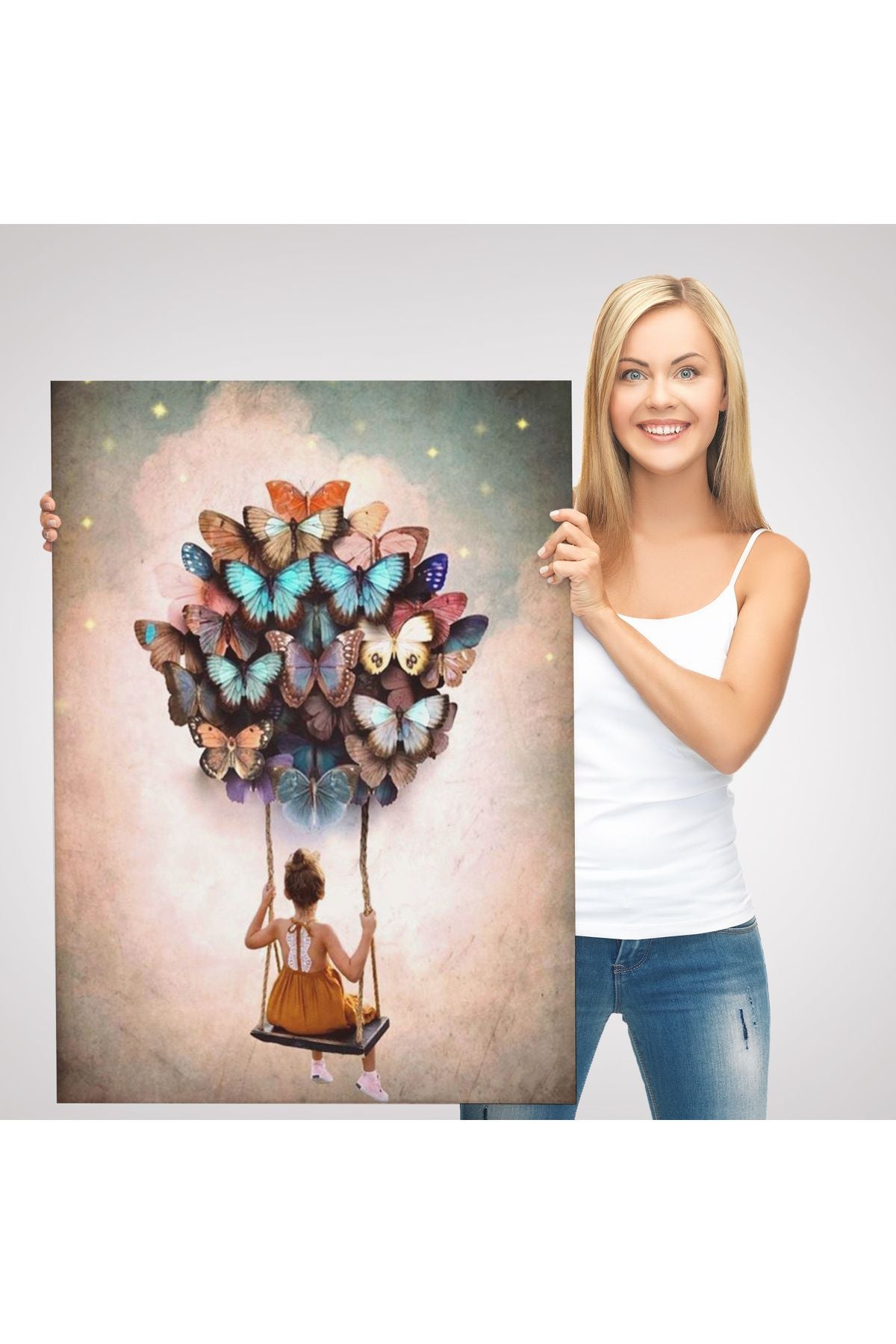 Kelebeklerin Uçurduğu Kız Çocuğu Duvar Tablosu-6094
