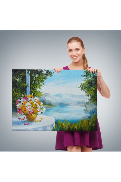 Yaz Deniz Manzarası Yağlıboya Görünüm Dekoratif Kanvas Duvar Tablosu-3498