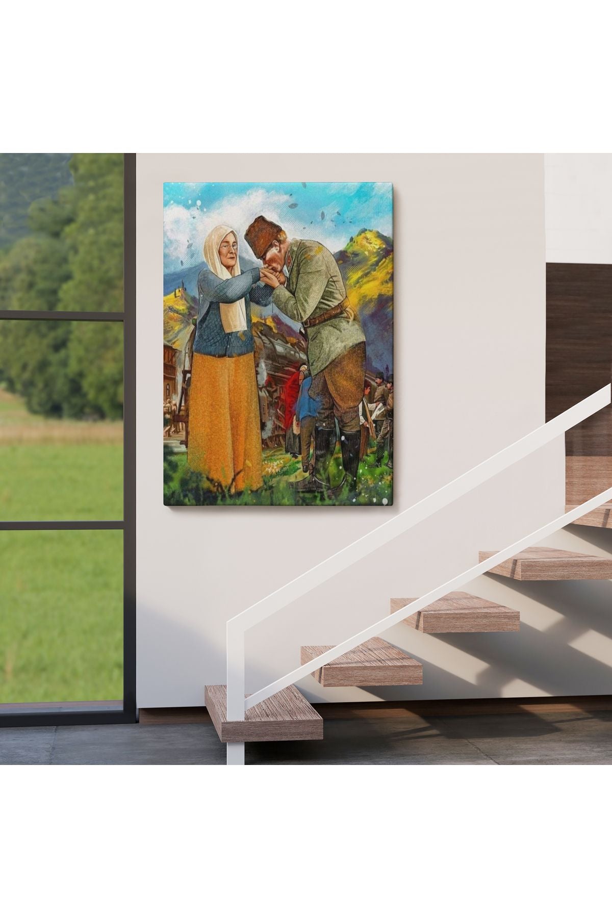 Atatürk Annesi Zübeyde Hanımın Elini Öperken Duvar Tablosu-6302