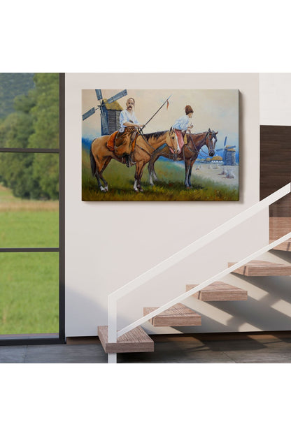 Kazakistan Kırsalında Atlı İnsanlar Yağlıboya Görünüm Kanvas Duvar Tablosu-3735