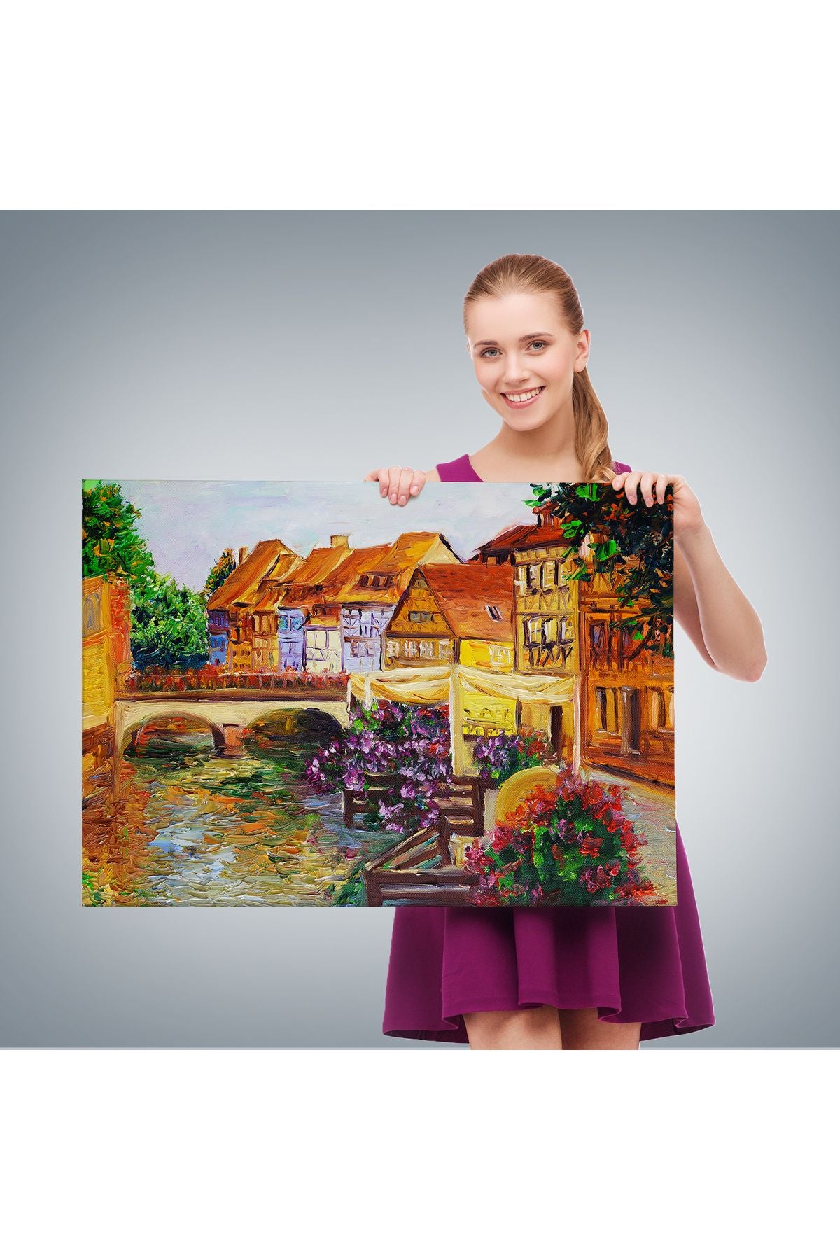 Venedik İtalya Yağlıboya Görünüm Dekoratif Kanvas Duvar Tablosu-3432