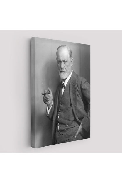 Sigmund Freud Elinde Puro ile Siyah Beyaz Fotoğrafı Kanvas Tablo-5238