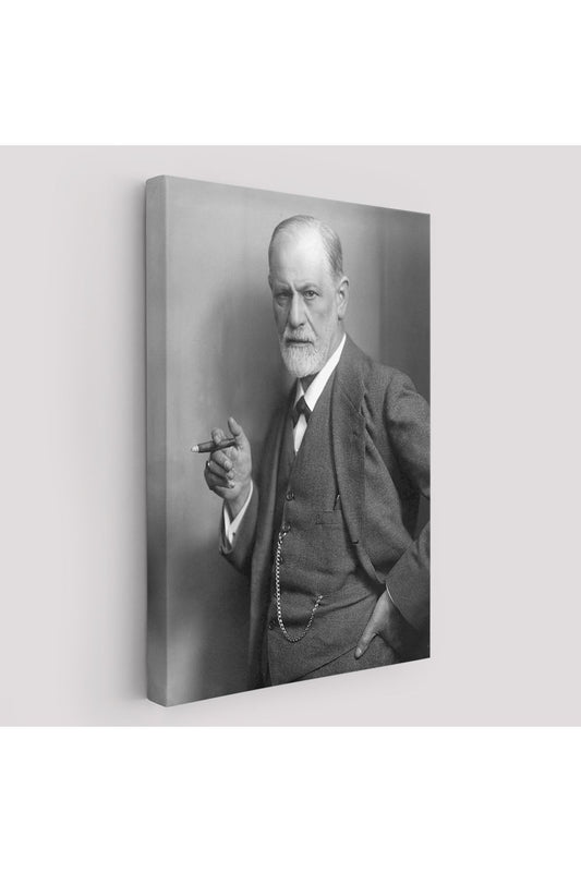 Sigmund Freud Elinde Puro ile Siyah Beyaz Fotoğrafı Kanvas Tablo-5238