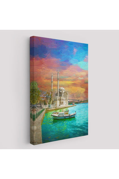 Ortaköy Cami Ve Boğaz Köprüsü Yağlıboya Görünüm Kanvas Duvar Tablosu-5946