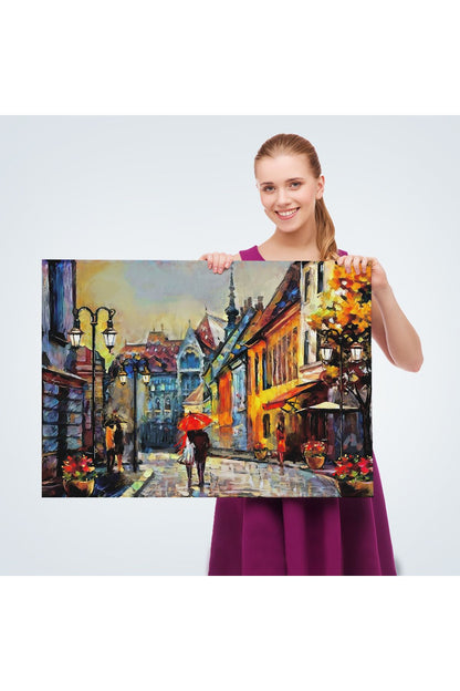 Macaristan Budapeşte Sokak Manzarası Yağlıboya Görünüm Tablo-3547