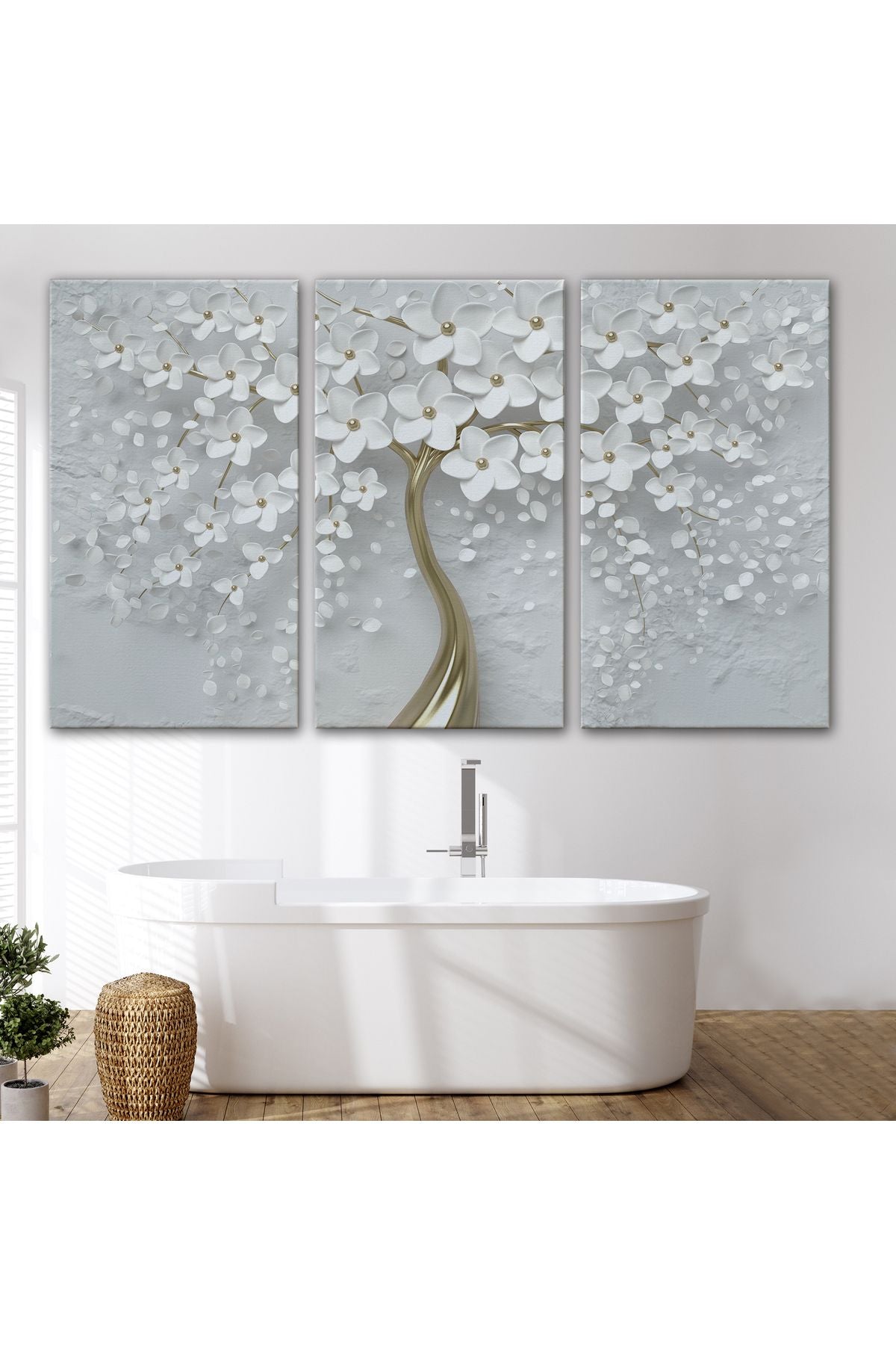 Beyaz Gelincik Ağacı Dekoratif Kanvas Duvar Tablosu-3645