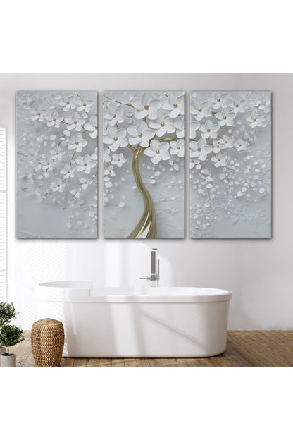 Beyaz Gelincik Ağacı Dekoratif Kanvas Duvar Tablosu-3645