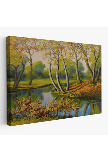 Nehir Manzaralı Yağlıboya Görünüm Dekoratif Kanvas Duvar Tablosu-3617