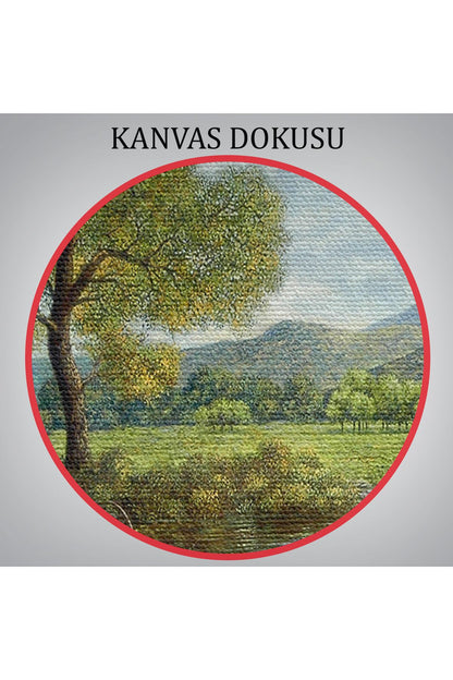 Köy Ve Akarsu Manzaralı Dekoratif Kanvas Duvar Tablosu-3425