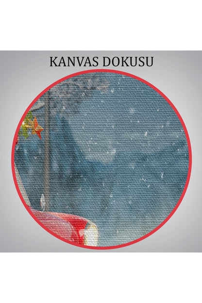 Noel Baba ve Küçük Kırmızı Retro Arabası Kanvas Duvar Tablosu-3752