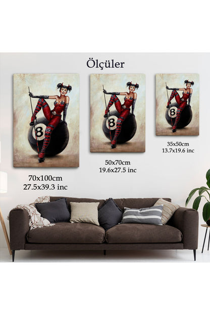 Bilardo Topunun Üstünde Oturan Pub Kızı Duvar Tablosu-6230
