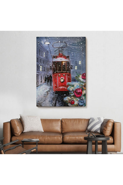 Karlar Arasındaki Kırmızı Tramvay Duvar Tablosu-6003