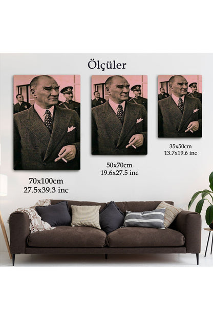 Atatürk Portre Tablosu Mustafa Kemal Atatürk Dikdörtgen Dekoratif Kanvas Tablo-FH-132