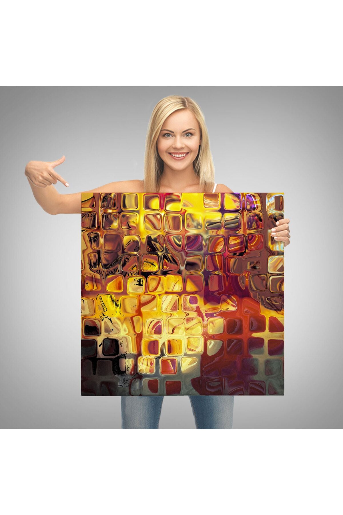 Sarı Buz Cam Kanvas Tablo-5884