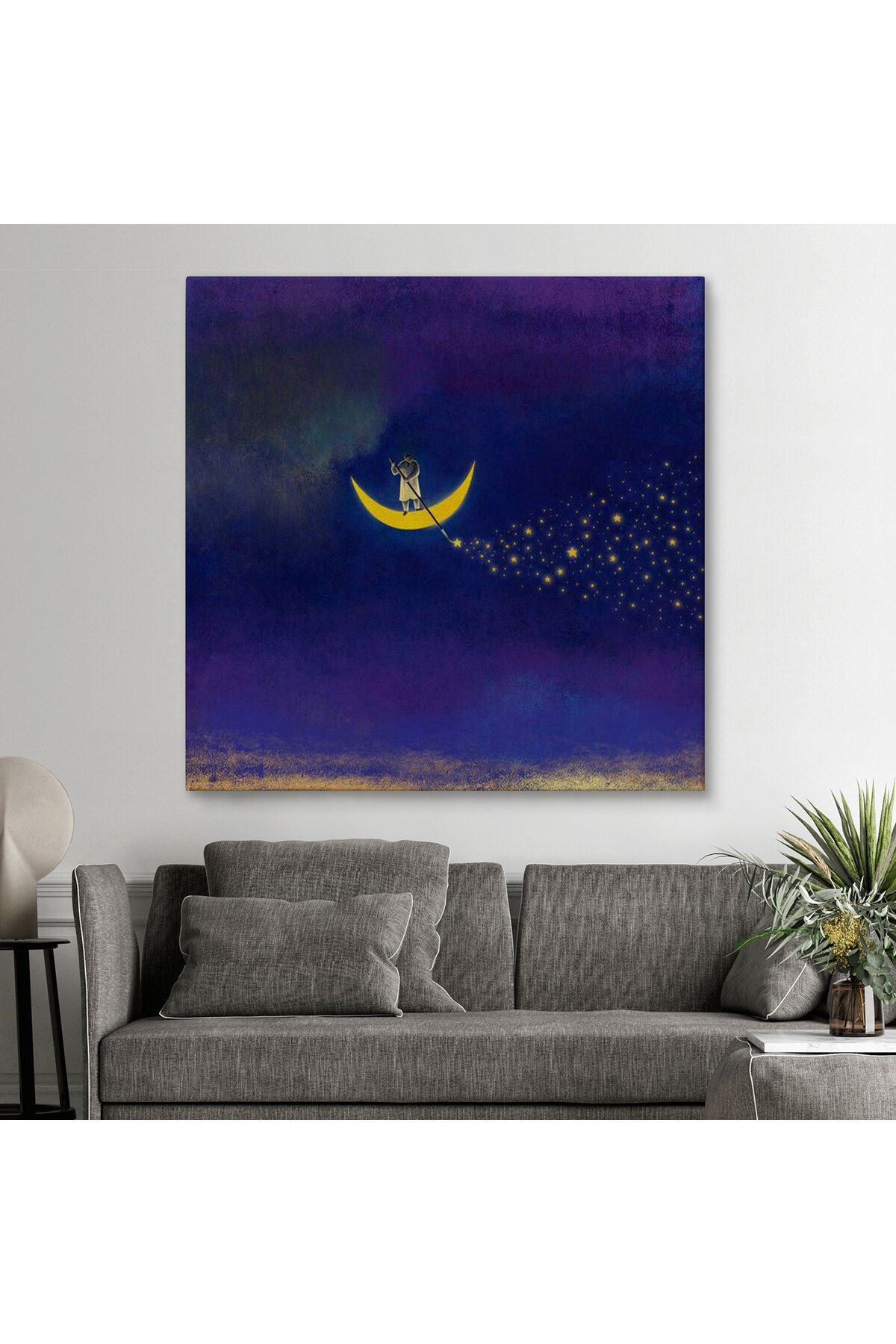 Ay'dan Yıldız Saçan Adam Kanvas Tablo-5849