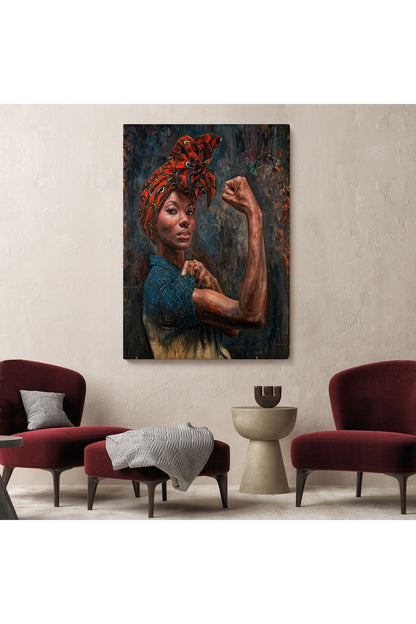 Güçlü Siyah Kadın, Hippi Tarzı Kızlar Güç Feminist Kanvas Tablo-5273
