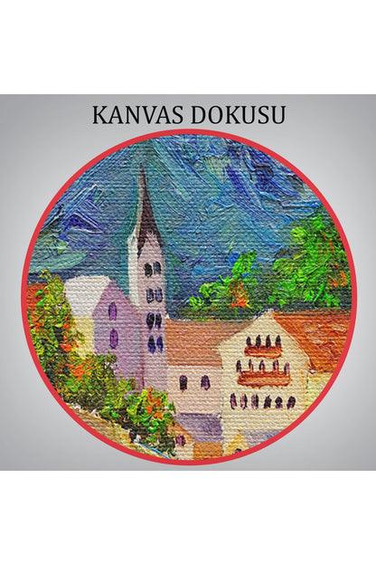 Avusturya Hallstatt Yağlıboya Görünüm Dekoratif Kanvas Duvar Tablosu-3438