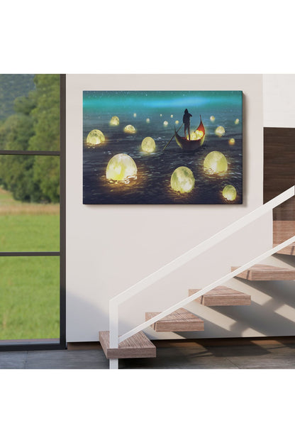 Denize Düşen Ayları Toplayan Adam Yağlıboya Görünüm Tablo-3575