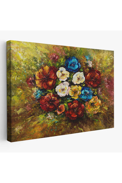 Çiçek Buketi Yağlıboya Görünüm Dekoratif Kanvas Duvar Tablosu-3515