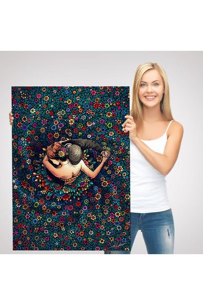 Renkli Çiçekler İçinde Dans Eden Sevgililer Duvar Tablosu-6200