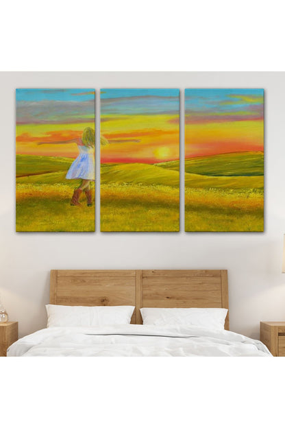 Beyaz Elbiseli Kız Ve Yaz Manzarası Tablosu-6569