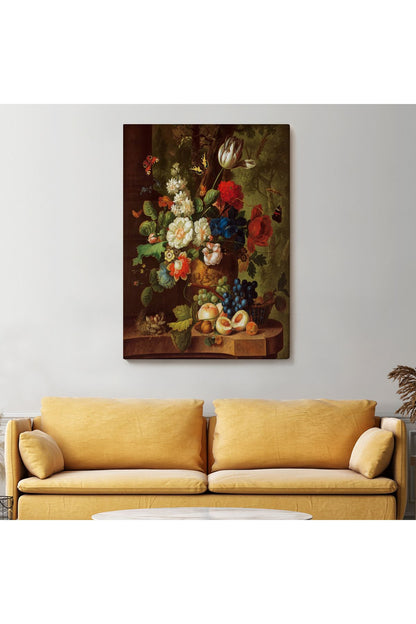 Çiçekler ve Meyveler Yağlıboya Görünüm Dekoratif Kanvas Duvar Tablosu-5939