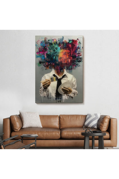 Kendi Kafasını Boyayan Adam Gerçeküstü Duvar Sanatı Kanvas Tablo-5263