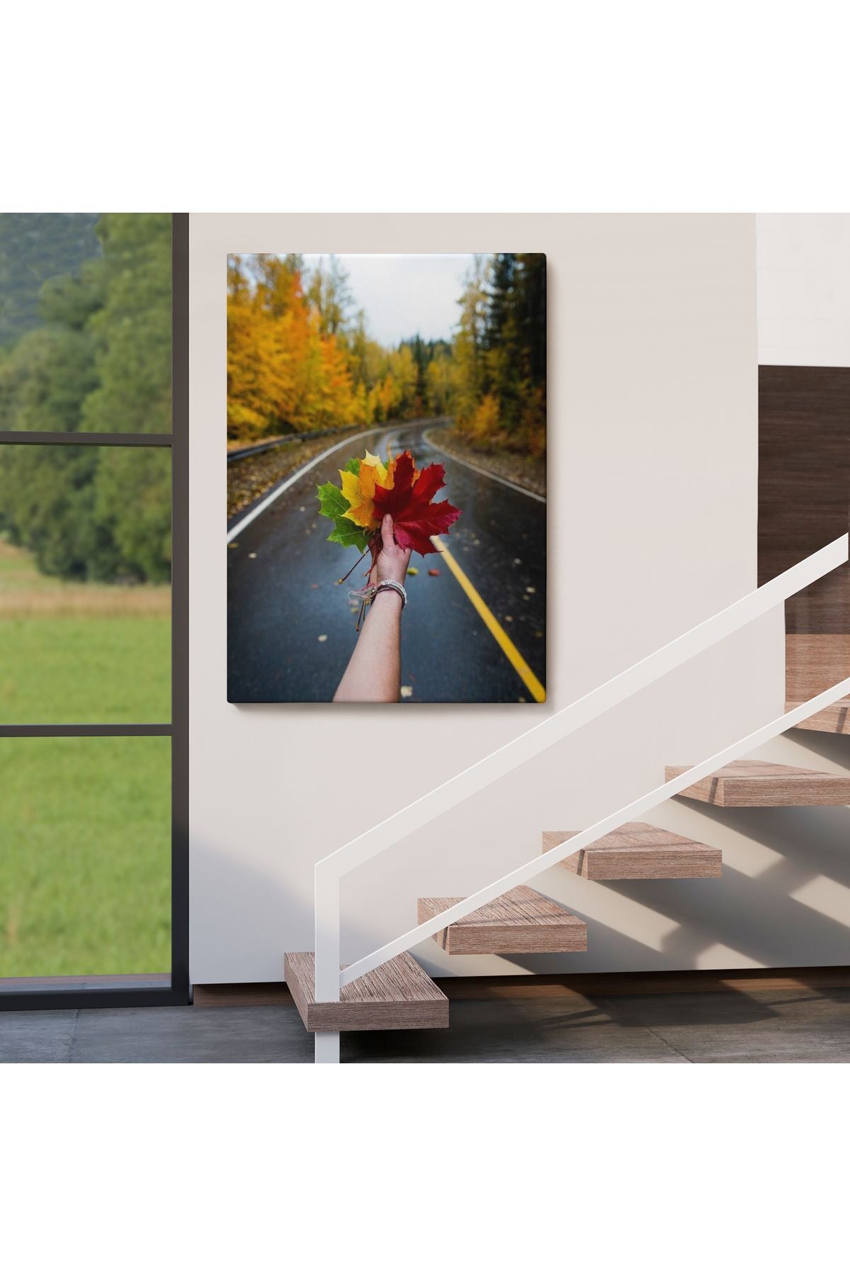 Sonbaharın Renkli Yaprakları ve Yol Manzarası Duvar Tablosu-6089