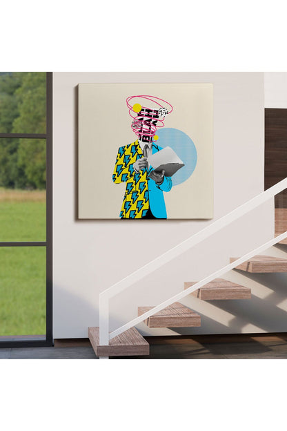 Çizgi Roman Kahramanı Kahvesini Yudumluyor Pop Art Kanvas Tablo-5800