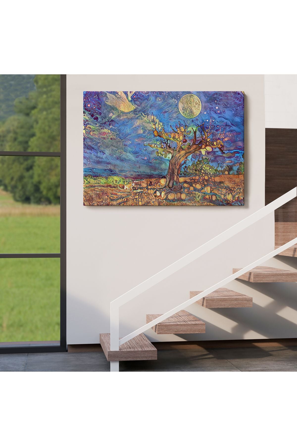 Yaşlı Ağaç ile Sihirli Moderd Manzara Duvar Tablosu-3504