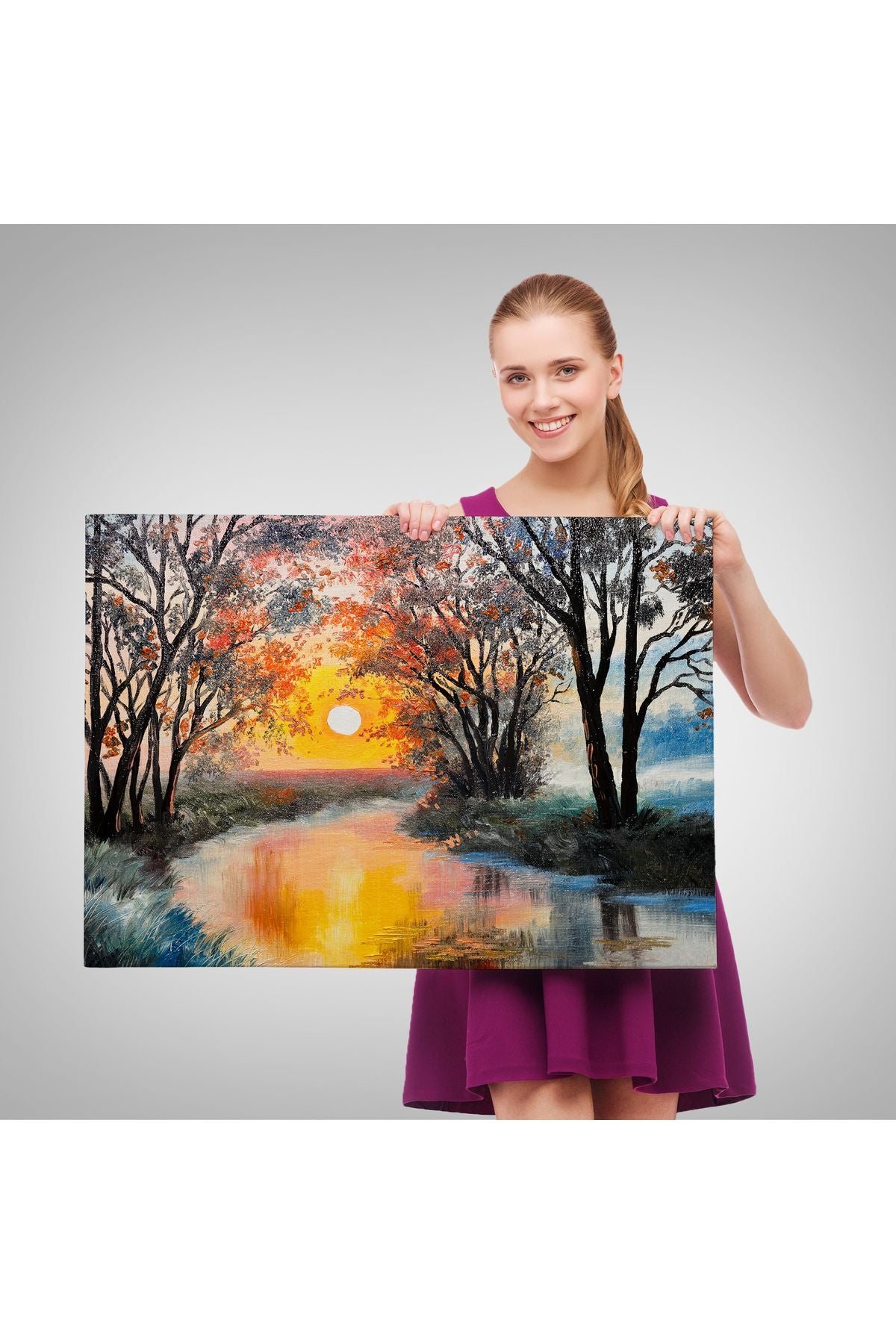 shn st0001 Kış Mevsiminde Karlı Bir Nehir Manzarası Duvar Tablosu-3464