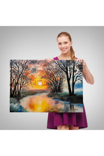 shn st0001 Kış Mevsiminde Karlı Bir Nehir Manzarası Duvar Tablosu-3464