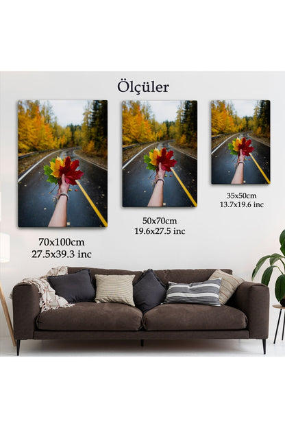 Sonbaharın Renkli Yaprakları ve Yol Manzarası Duvar Tablosu-6089