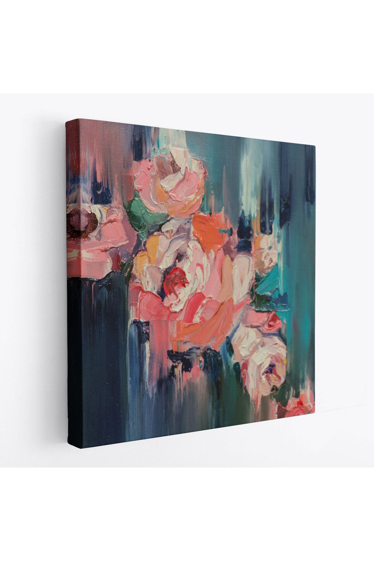 trndry seri001 Renkli Çiçekler Yağlıboya Görünüm Dekoratif Kanvas Duvar Tablosu-5833