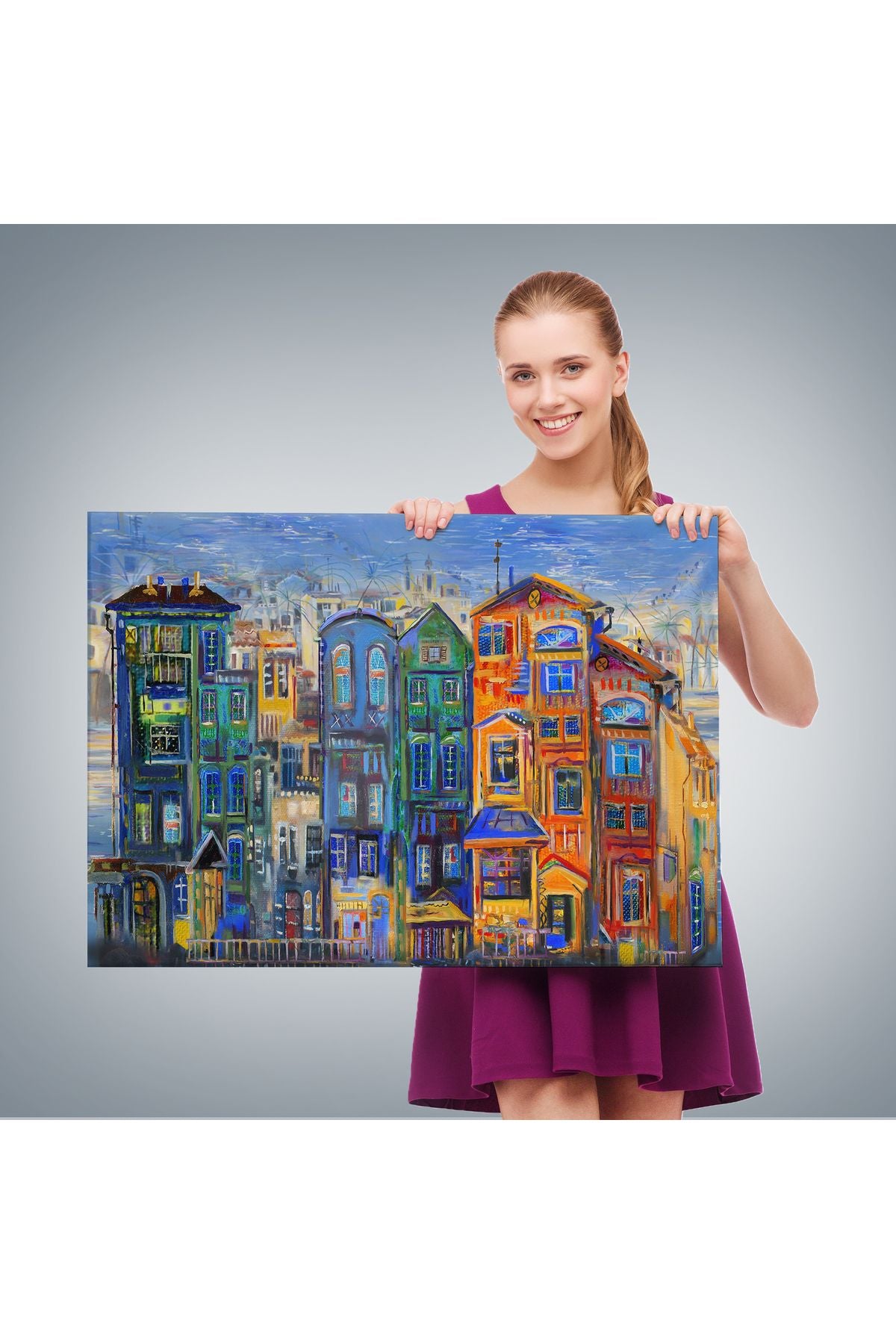 Hollanda Evleri Yağlıboya Görünüm Dekoratif Kanvas Tablo-3442