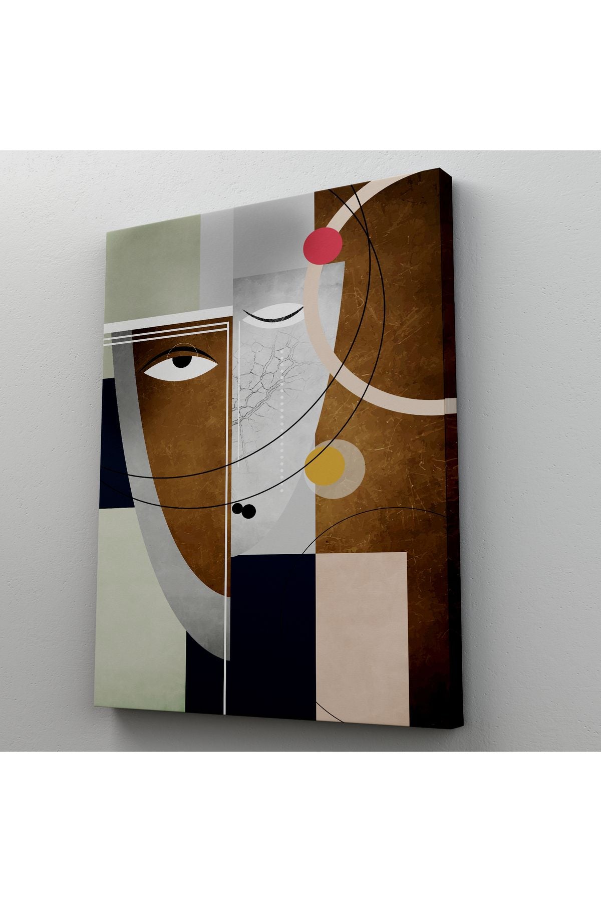 Modern Soyut Geometri El Boyaması Güzel Yüz Kanvas Duvar Tablosu-5112