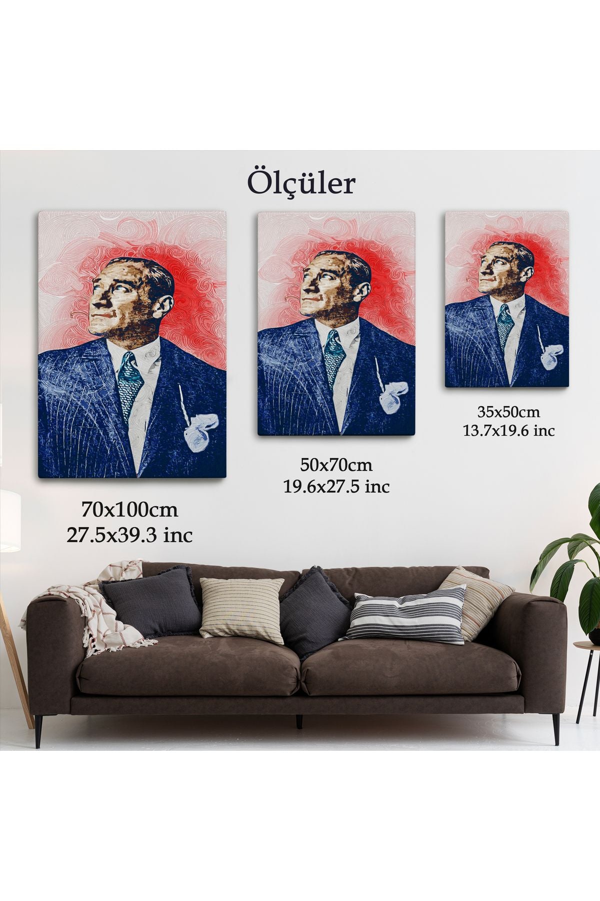 Mustafa Kemal Atatürk'ün Yağlıboya Görünümlü Portre Çizimi Dekoratif Kanvas Tablo-DD-81