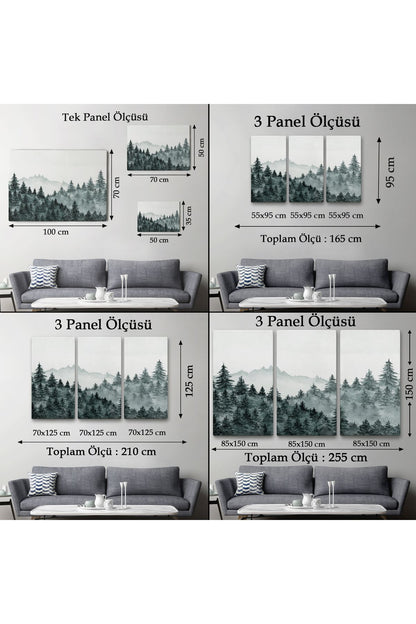 Suluboya Görünümlü Orman Manzarası Dekoratif Kanvas Duvar Tablosu-3644