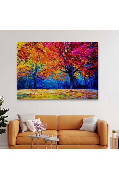 Sonbahar Ağaçları Yağlıboya Görünüm Dekoratif Kanvas Duvar Tablosu-3459