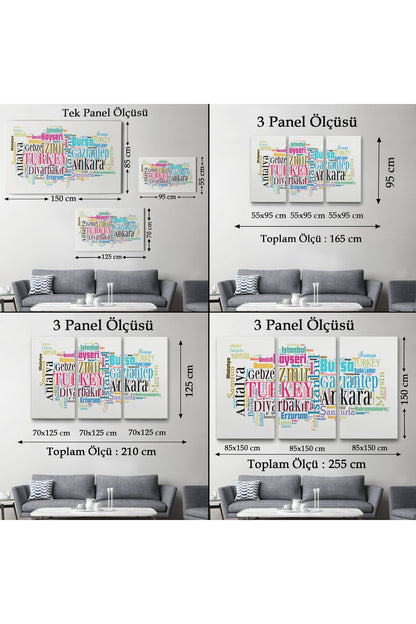 DB İller İsimli Dekoratif Kanvas Tablo 1003