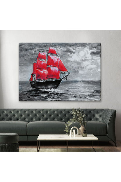 Okyanustaki Kırmızı Yelkenli Duvar Tablosu-1205