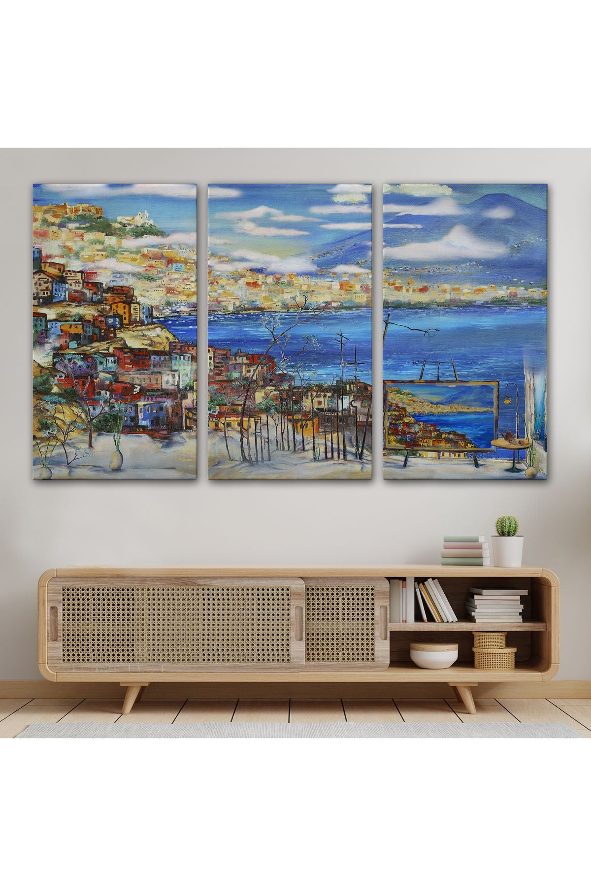 Napoli Manzaralı Yağlıboya Görünüm Dekoratif Kanvas Duvar Tablosu-3503